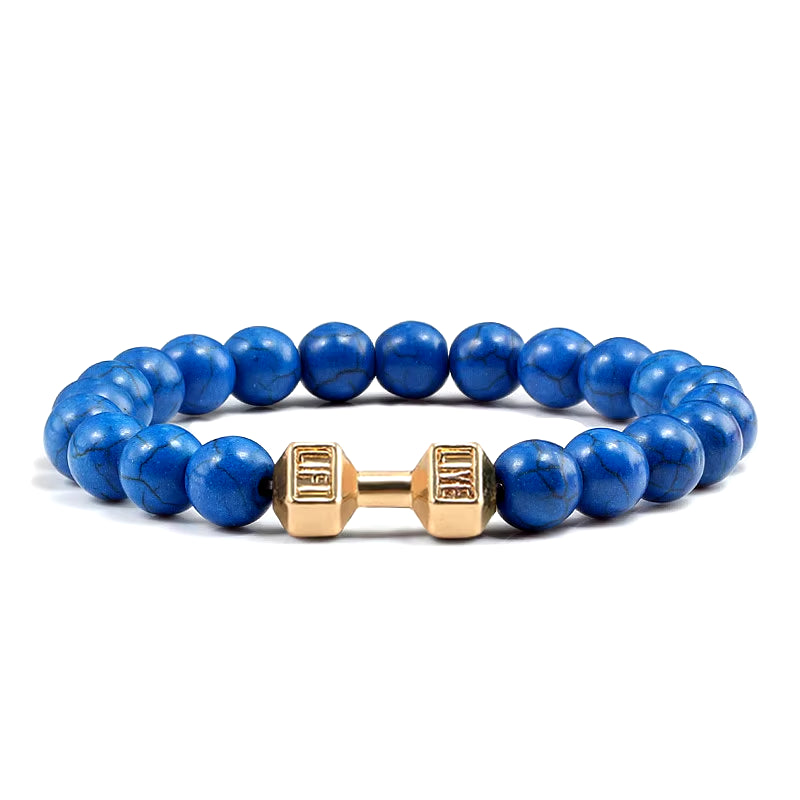 Gym Dumbbell Beads Bracelet Natural Stone Barbell Energy Weights 