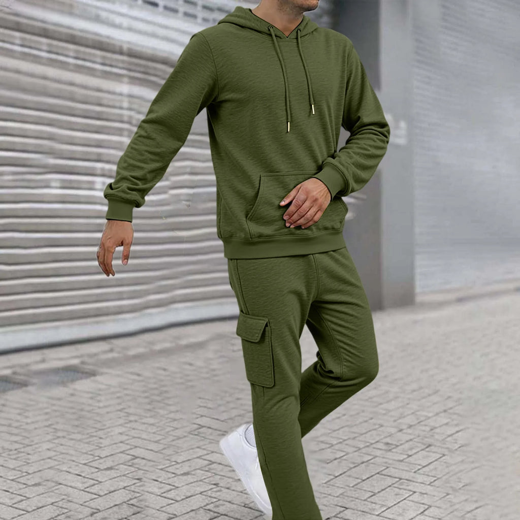 Men'S Track Suits 2 Piece Set Fleece Hoodie Sweatshirt & Cargo Sweatpants Set Sports Casual Tracksuits Fall Winter Jogging Suit Army Green M