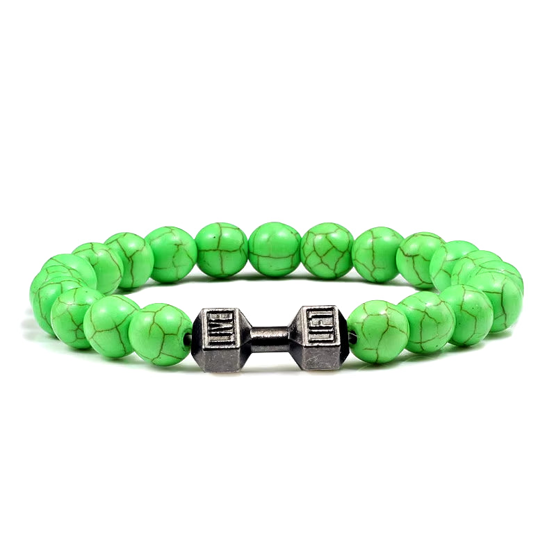 Gym Dumbbell Beads Bracelet Natural Stone Barbell Energy Weights 
