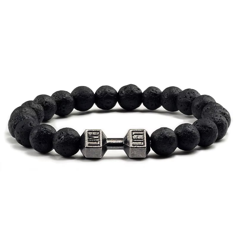 Gym Dumbbell Beads Bracelet Natural Stone Barbell Energy Weights 
