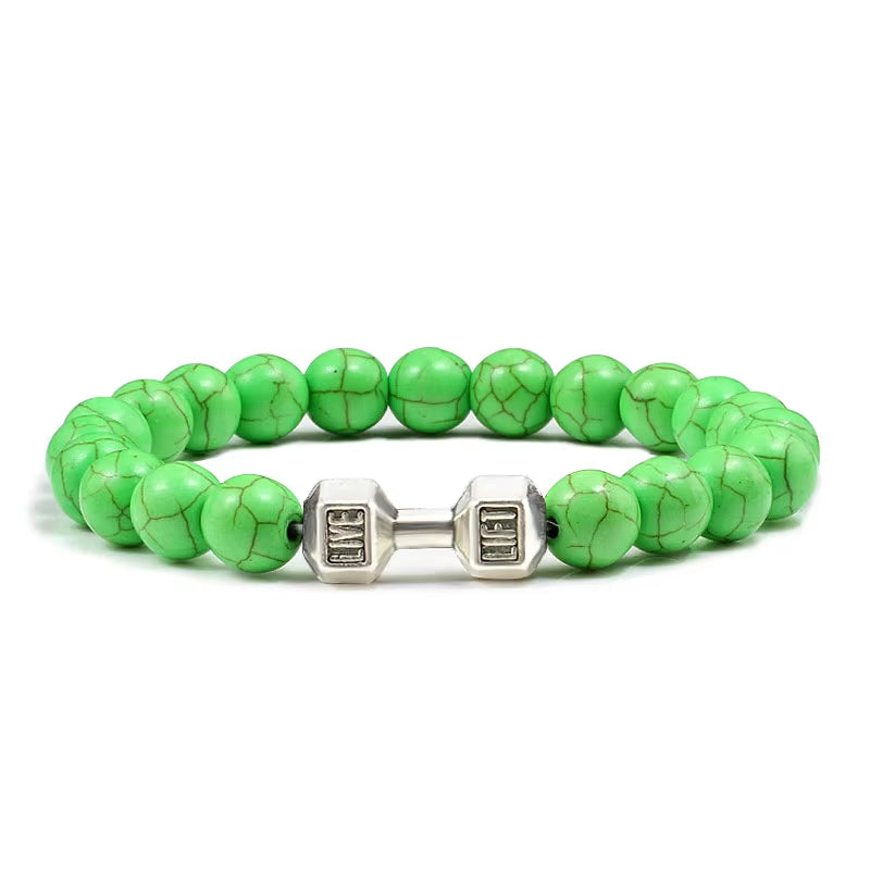 Gym Dumbbell Beads Bracelet Natural Stone Barbell Energy Weights 