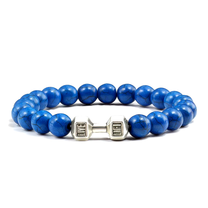 Gym Dumbbell Beads Bracelet Natural Stone Barbell Energy Weights 