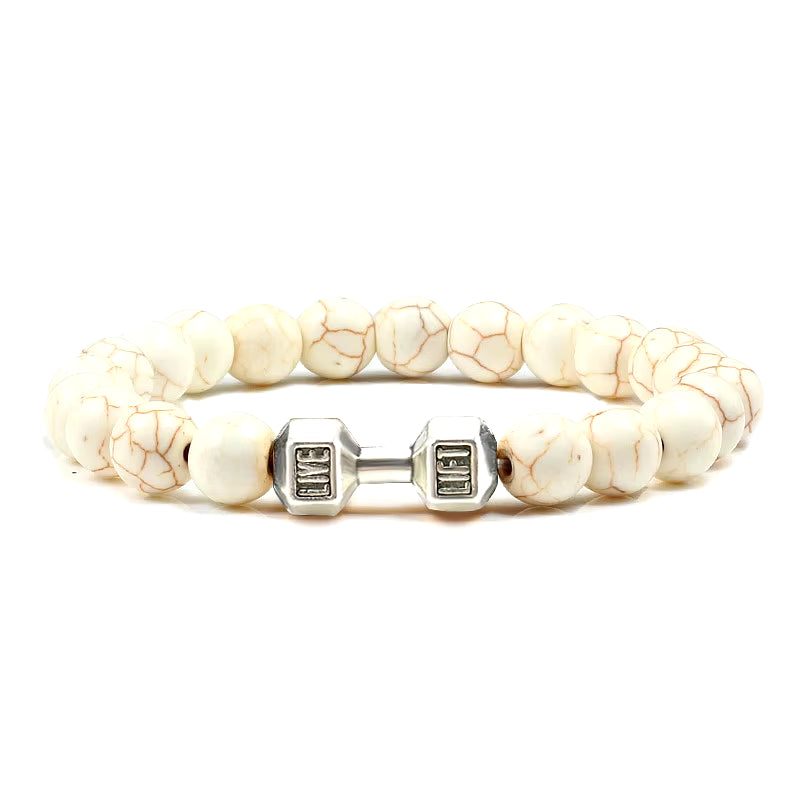 Gym Dumbbell Beads Bracelet Natural Stone Barbell Energy Weights 
