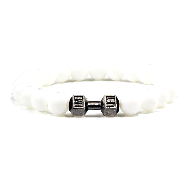 Gym Dumbbell Beads Bracelet Natural Stone Barbell Energy Weights 