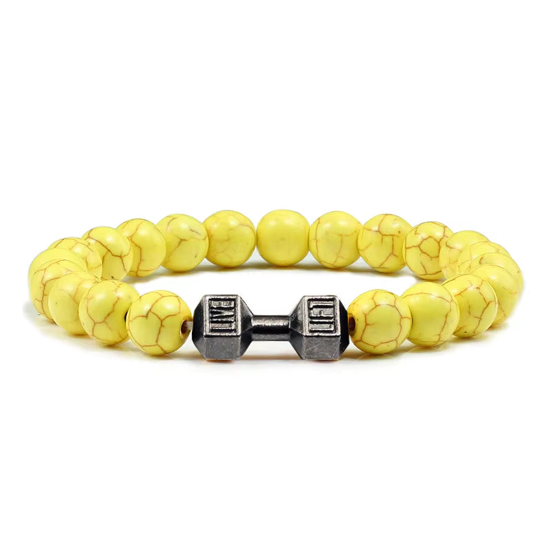 Gym Dumbbell Beads Bracelet Natural Stone Barbell Energy Weights 