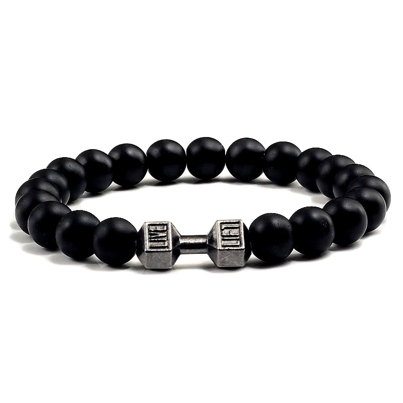 Gym Dumbbell Beads Bracelet Natural Stone Barbell Energy Weights 