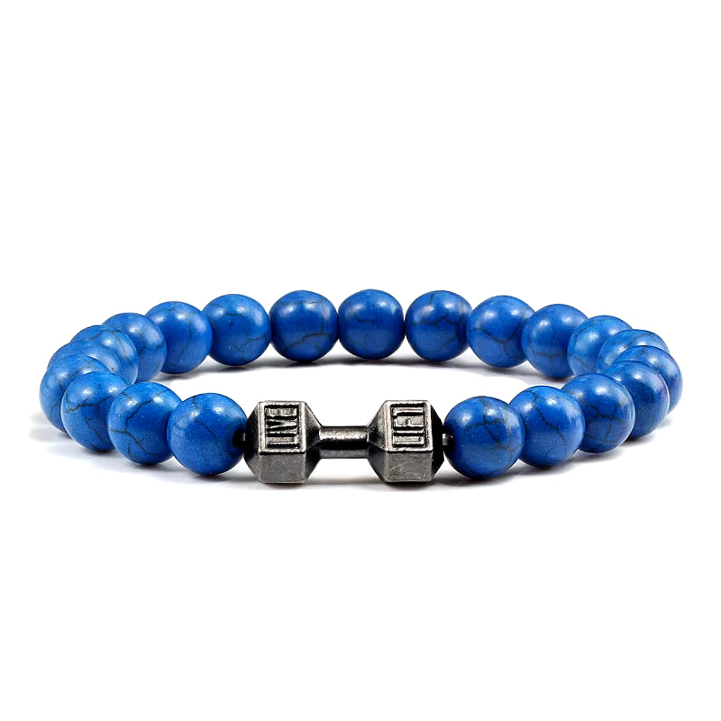 Gym Dumbbell Beads Bracelet Natural Stone Barbell Energy Weights 
