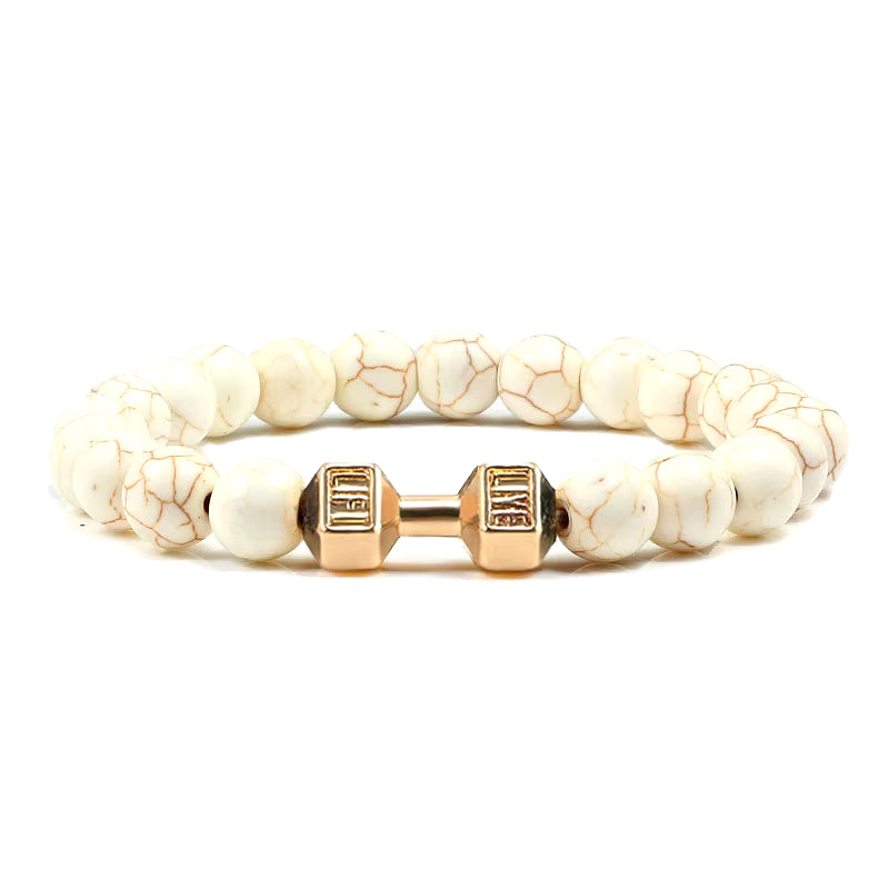 Gym Dumbbell Beads Bracelet Natural Stone Barbell Energy Weights 