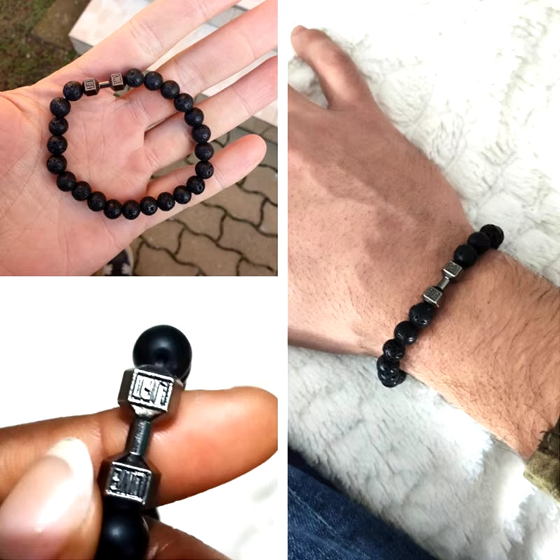 Gym Dumbbell Beads Bracelet Natural Stone Barbell Energy Weights 