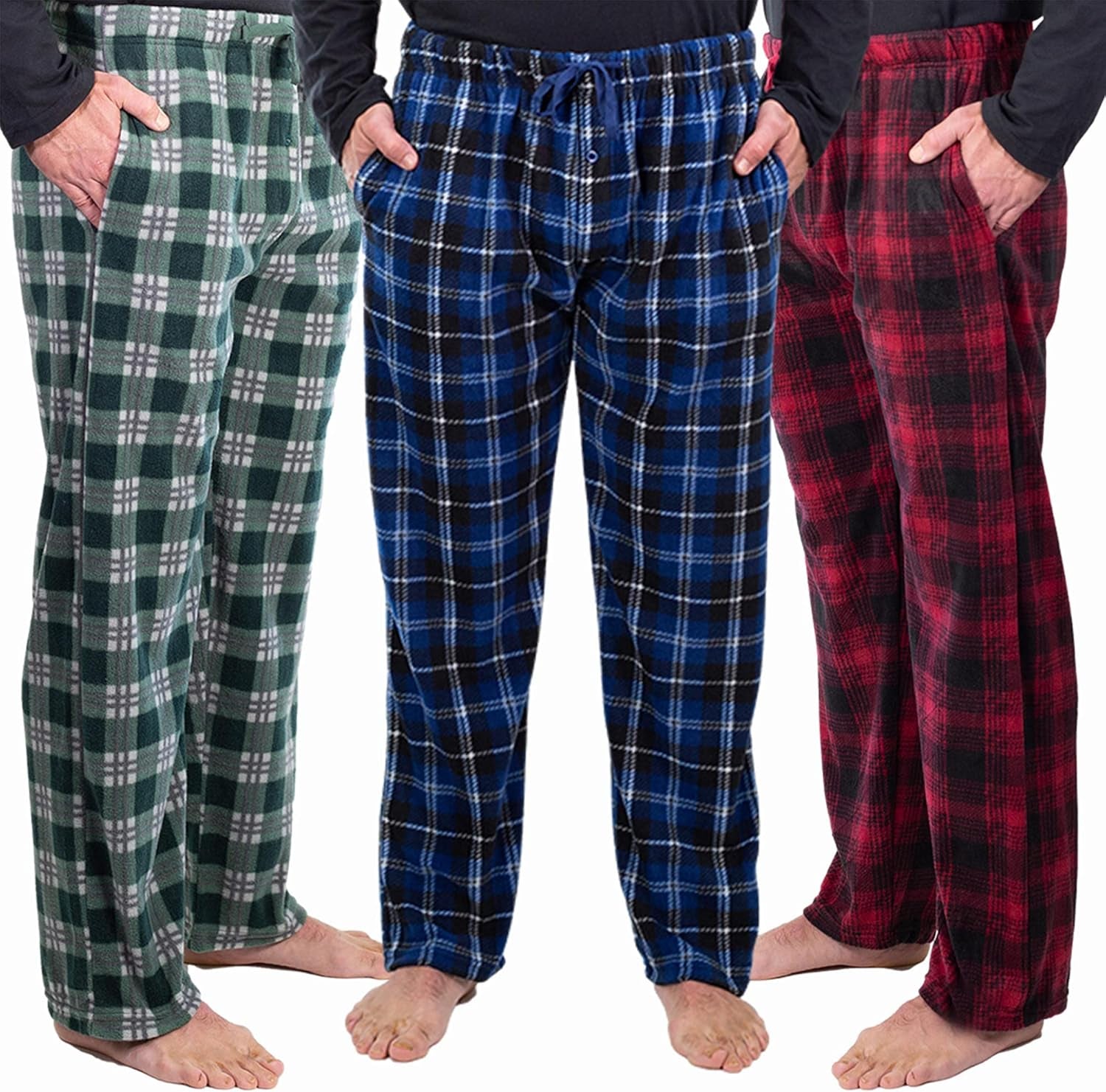 Cozy Microfleece Plaid Pajama Pants for Men - Available in 1 or 3 Pack with Pockets