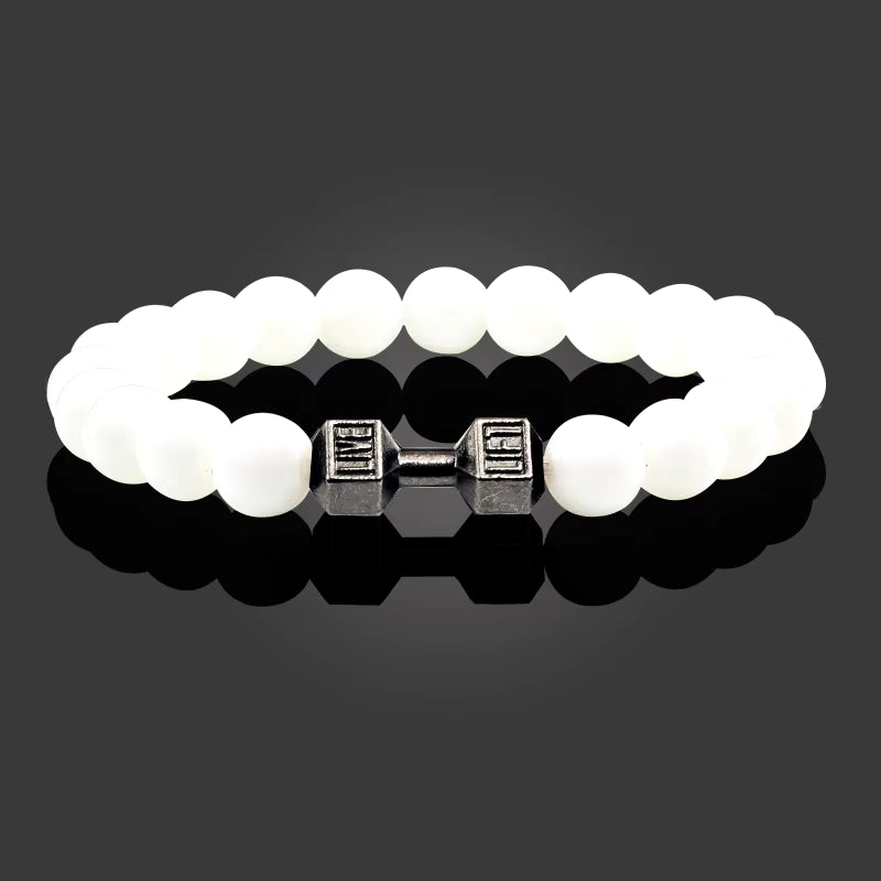 Gym Dumbbell Beads Bracelet Natural Stone Barbell Energy Weights 