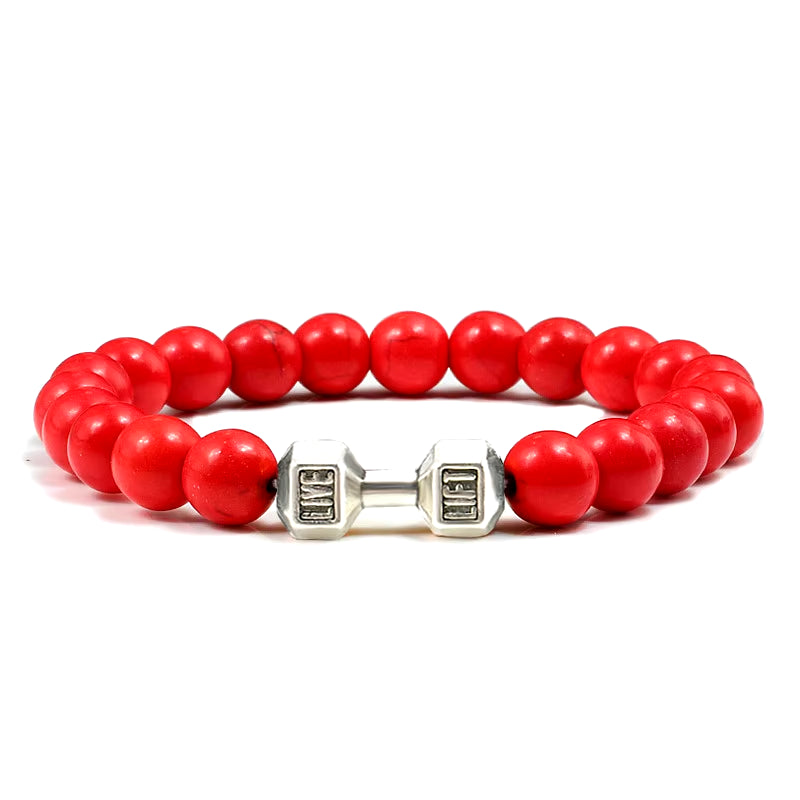 Gym Dumbbell Beads Bracelet Natural Stone Barbell Energy Weights 