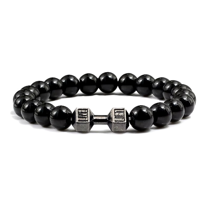 Gym Dumbbell Beads Bracelet Natural Stone Barbell Energy Weights 