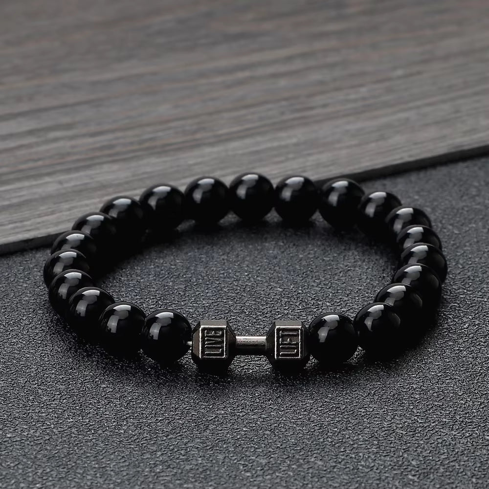 Gym Dumbbell Beads Bracelet Natural Stone Barbell Energy Weights 