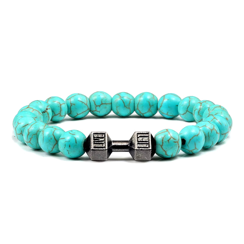 Gym Dumbbell Beads Bracelet Natural Stone Barbell Energy Weights 