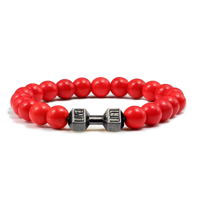 Gym Dumbbell Beads Bracelet Natural Stone Barbell Energy Weights 