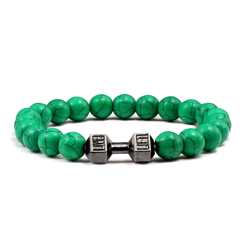 Gym Dumbbell Beads Bracelet Natural Stone Barbell Energy Weights 
