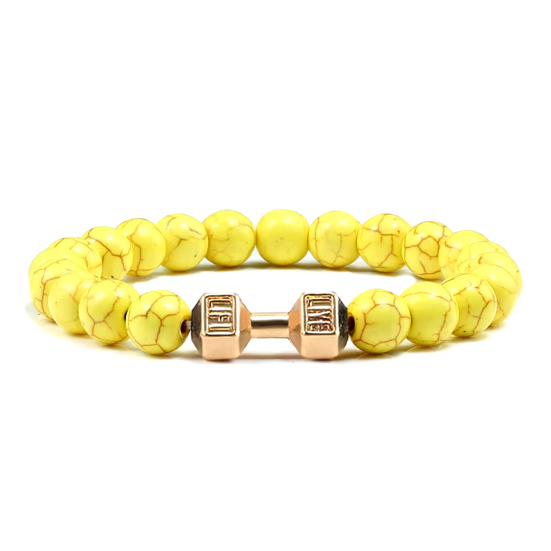 Gym Dumbbell Beads Bracelet Natural Stone Barbell Energy Weights 